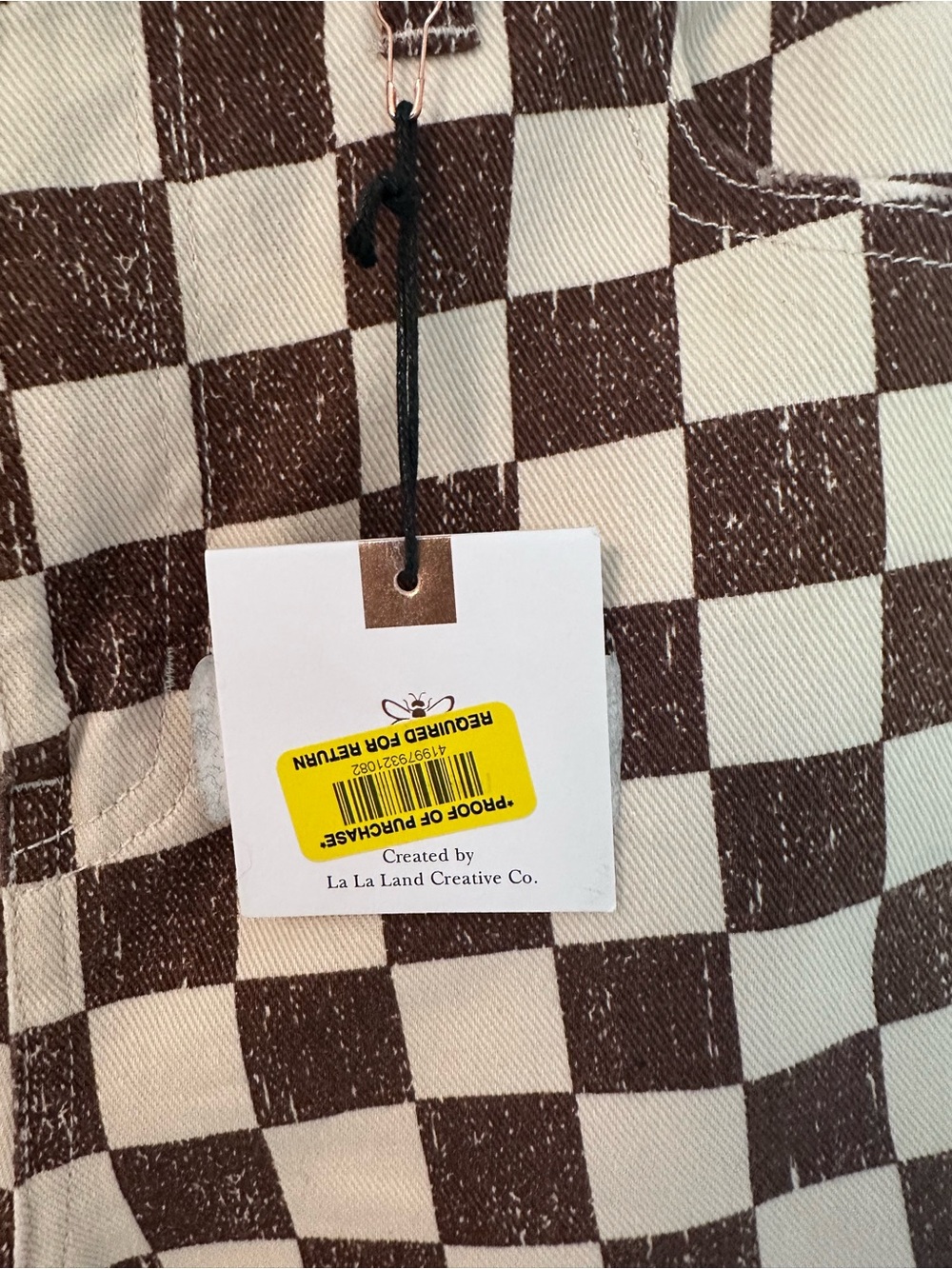 Checkerboard Wide Leg Jeans - Brown & Cream, Sz M, Teens - Picture 4 of 10